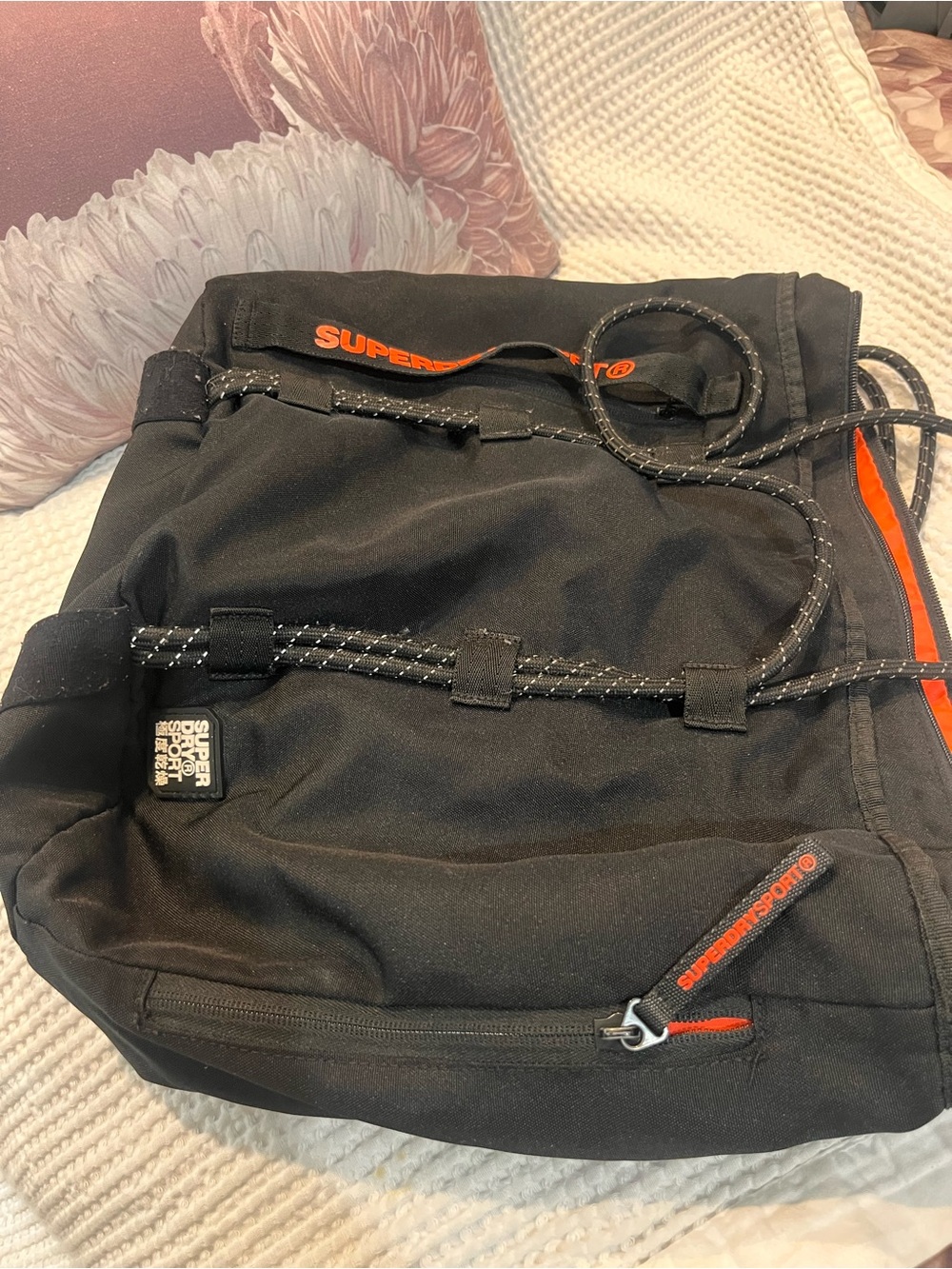 Superdry Black Tote Bag with Orange Accents